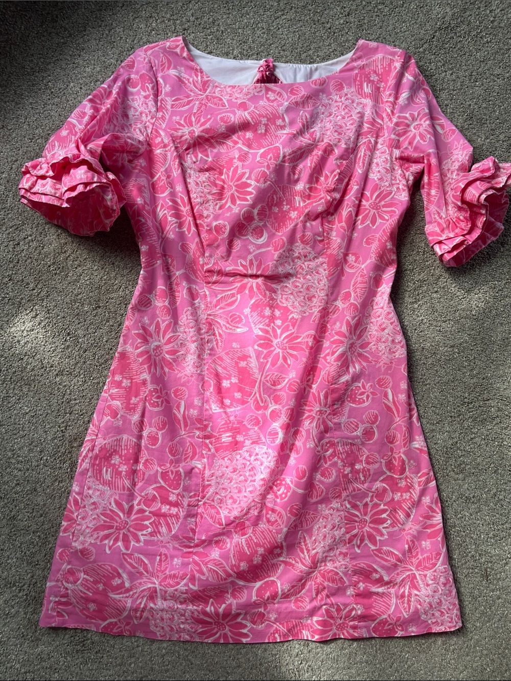 🌸🌷🌺Lilly Pulitzer Fiesta Stretch Ruffled Pink Cotton Floral Mini sz2 RUNS LARGE